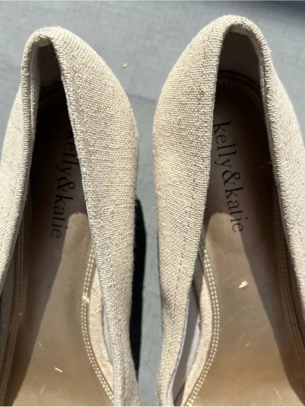 Kelly & Katie Linen Espadrille Wedges Open Toe Beige Size 9.5